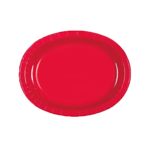 UNIQUE - RUBY RED 12in OVAL PLATES 8PK EA