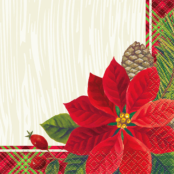 UNIQUE - CHRISTMAS RED POINSETTA BEVERAGE NAPKINS (16) EA