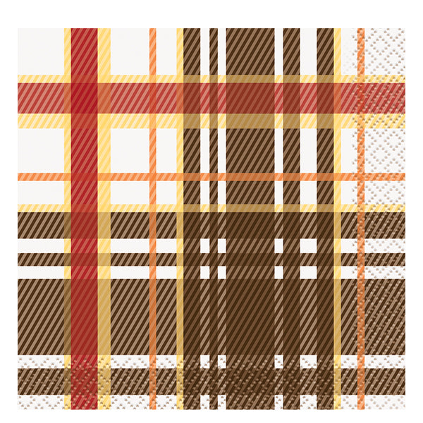 UNIQUE - HARVEST PLAID TURKEY BEVERAGE 16 NAPKINS EA