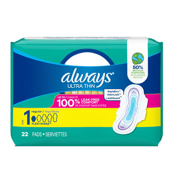 ALWAYS - ULTRA THIN SIZE 1 REGULAR W/FLEXI WINGS PAD 22CT