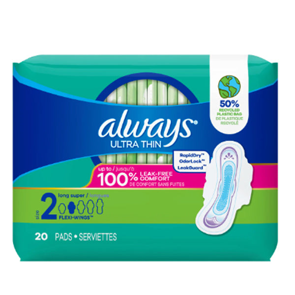 ALWAYS - MAXI ULTRA THIN SIZE 2 LONG SUPER W/FLEXI WINGS PAD 20CT