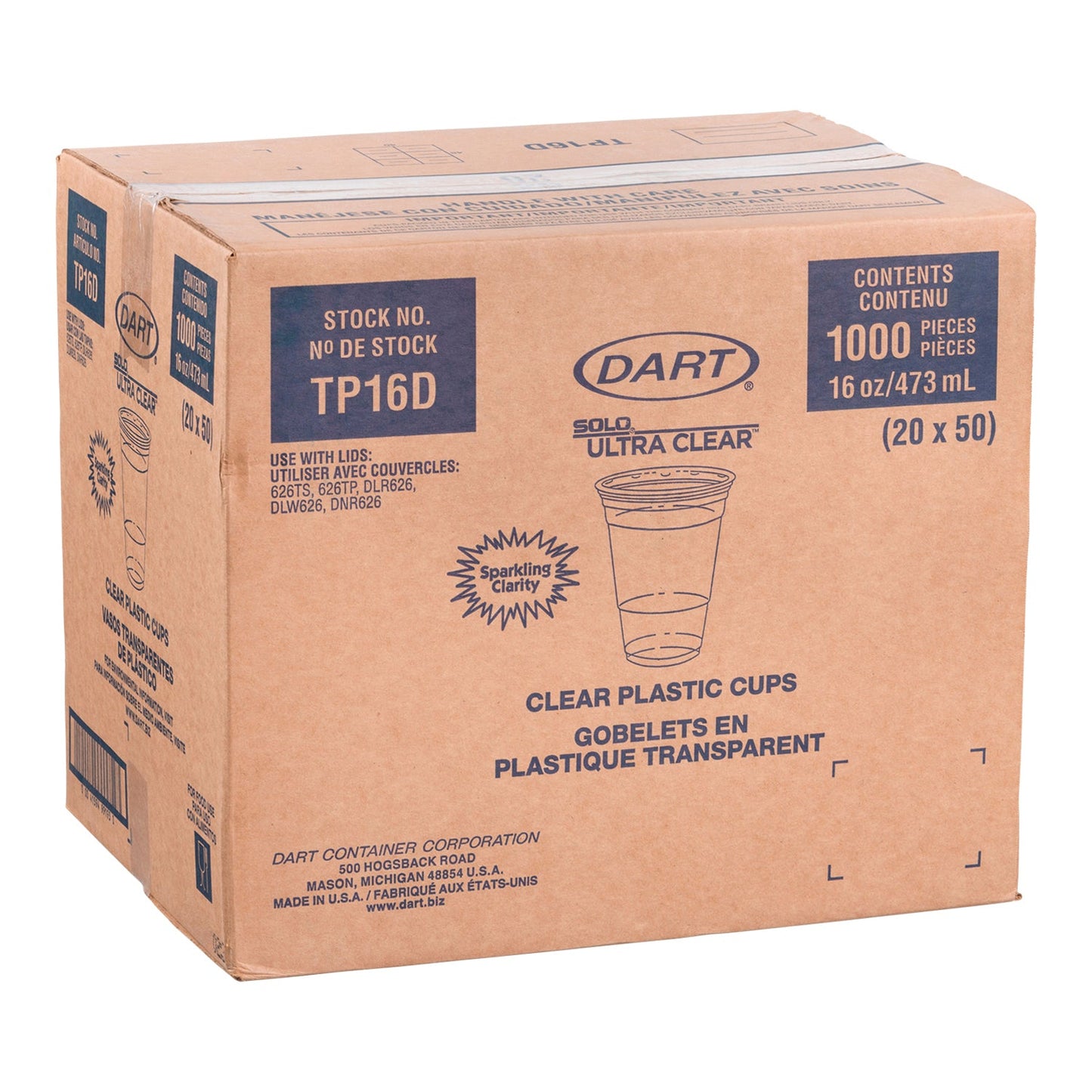 DART - 16OZ PET CLEAR CUP 20x50EA