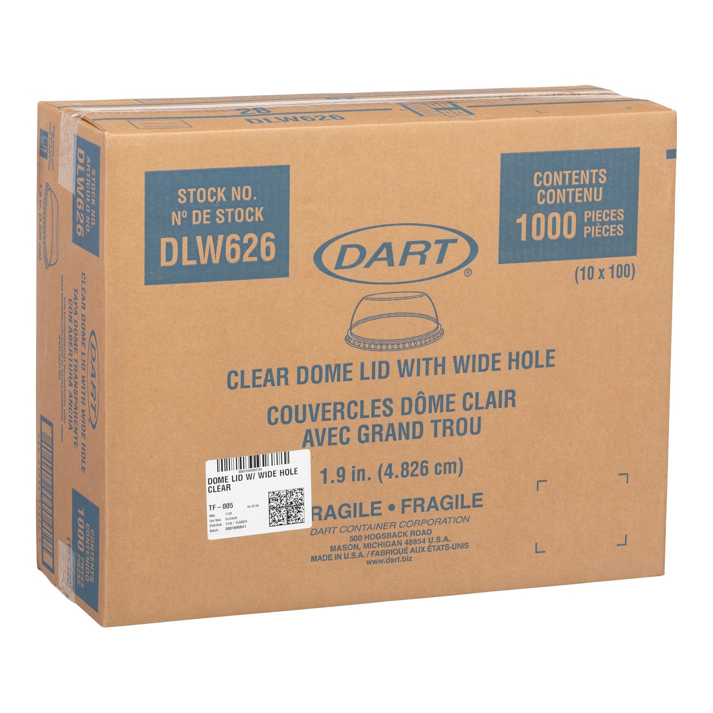 DART - 16/24OZ DOME LID WITH WIDE HOLE 10x100 EA