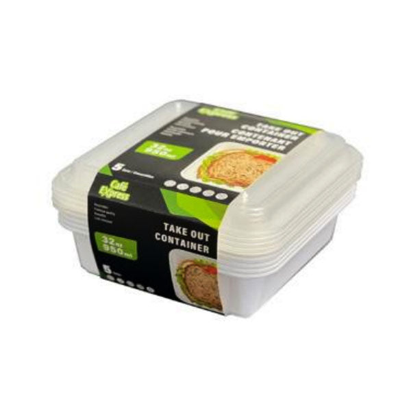 CAFE EXPRESS - WHITE RECTANGLE CONTAINER COMBO 32OZ 5 EA
