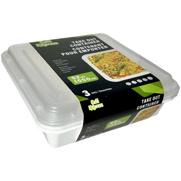 CAFE EXPRESS - WHITE RECTANGLE CONTAINER COMBO 52OZ 3 EA
