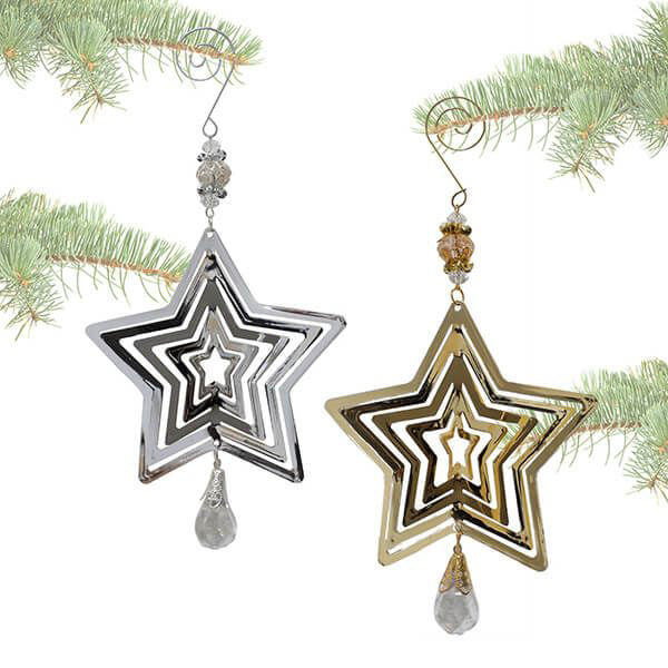 APEX - METAL STAR ORNAMENT WITH A GEM 9IN- GLOD & SILVER EA