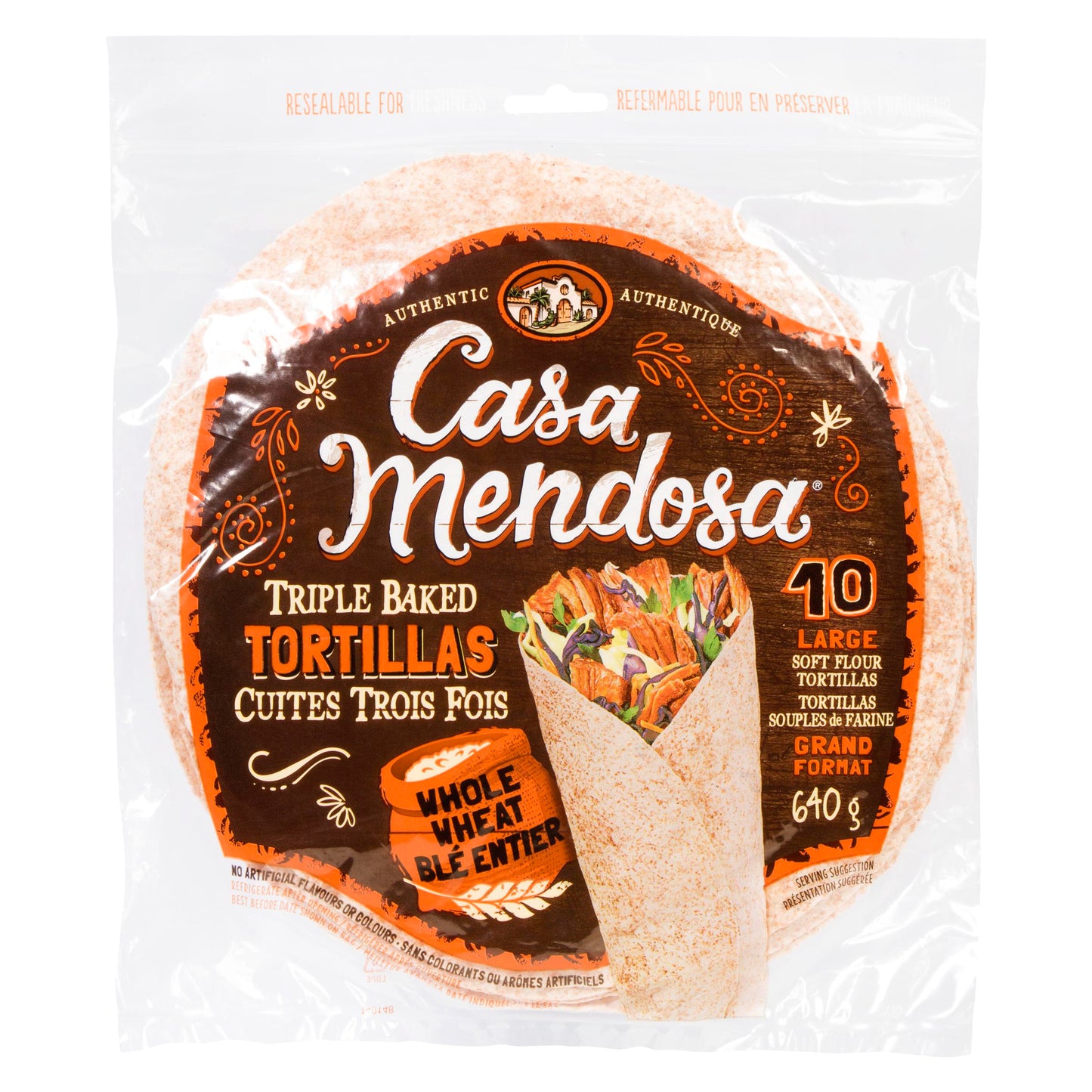 CASA MENDOSA - TORTILLAS WHL WHEAT 640GR