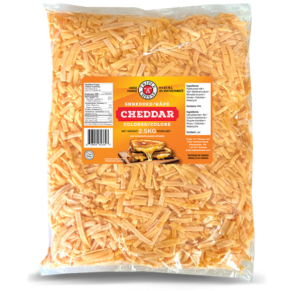 TRIPLE A CHEESE - SHREDDED COLOURED CHEDDAR 2.5KG