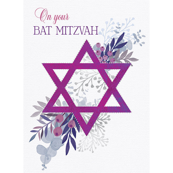 BAR & BAT MITZVAH - PINK FLORAL STAR CARD