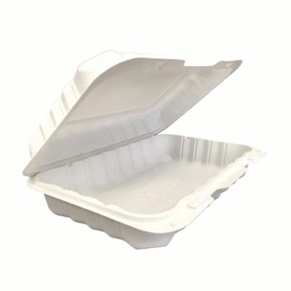 ECOPAX - 9"x9"x3" IVORY 1 COMP HINGED PEBBLE CONTAINER 150EA