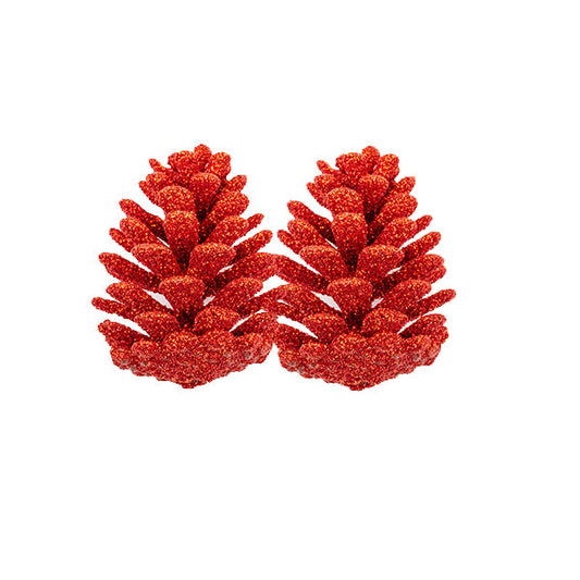 BOTANICO - 3"-4" PINECONES ON STEM RED SPARKLE 5PK