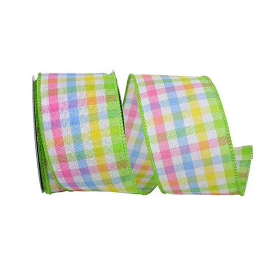 ACTION IMPORT - 2.5IN YELOW CANDY SHOP CHECK LINEN WIRED RIBBON 10YDS EA