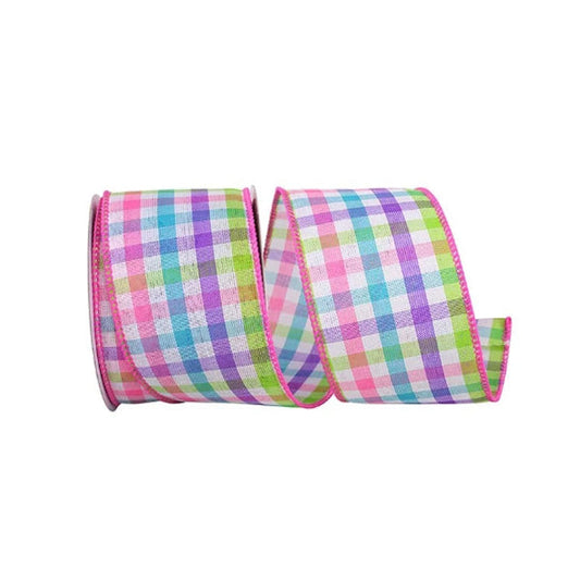 ACTION IMPORT - 2.5IN PURPLE CANDY SHOP CHECK LINEN WIRED RIBBON 10YDS EA
