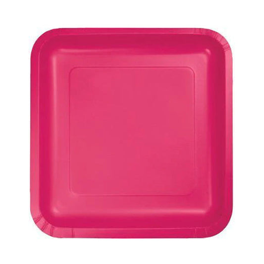 UNIQUE - 9" HOT PINK SQUARE PAPER PLATES 14CT