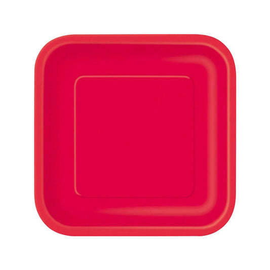 UNIQUE - 7in RUBY RED SQUARE PAPER PLATES 12PK EA