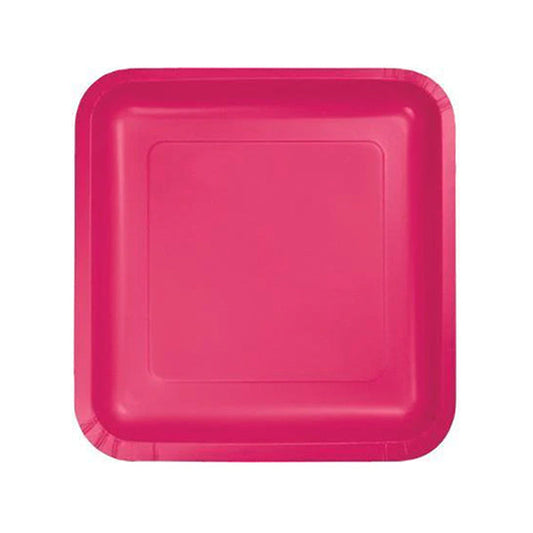 UNIQUE - 7in HOT PINK SQUARE PAPER PLATES 12PK EA