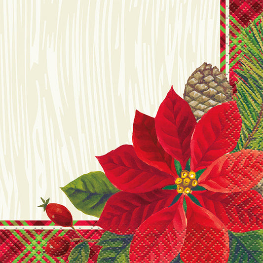 UNIQUE - CHRISTMAS RED POINSETTA BEVERAGE NAPKINS (16) EA