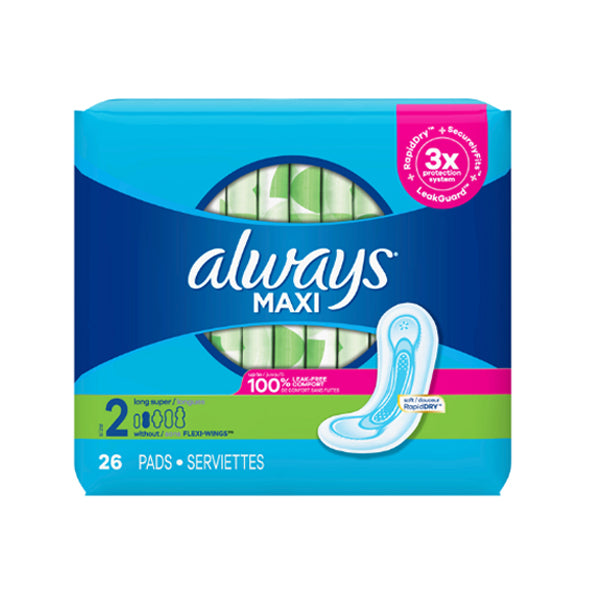 ALWAYS - MAXI SIZE 2 LONG SUPER WITHOUT WING PADS 26EA