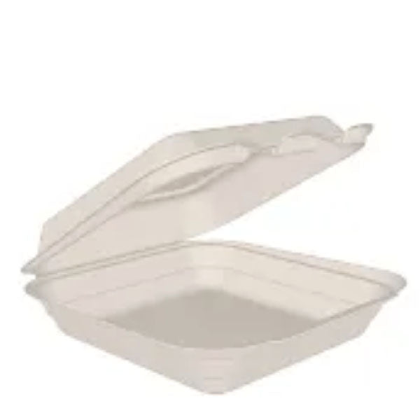 DART - 8in BAGASSE HINGED 1-COMP PFAS FREE 300EA