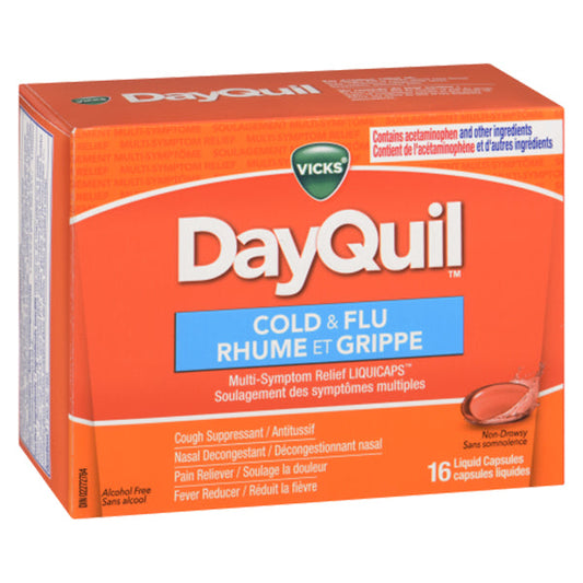 VICKS - VICK DAYQUIL COLD & FLU MULTI SYMPTOM RELIEF LIQUID CAPSULES 16EA
