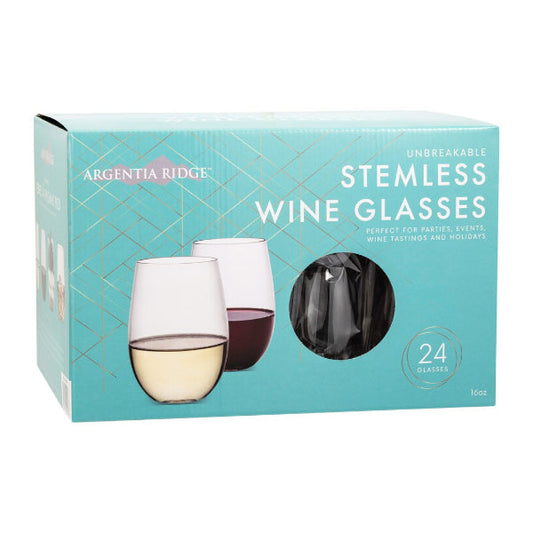 ARGENTIA RIDGE - PLASTIC CRYSTAL STEMLESS WINE GLASS 24EA