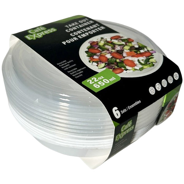 CAFE EXPRESS - WHITE  ROUND CONTAINER AND CLEAR LID 22OZ 6EA