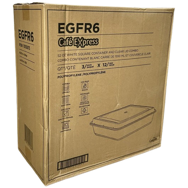 CAFE EXPRESS - WHITE  RECTANGLE CONTAINER COMBO 52OZ 12x3 EA