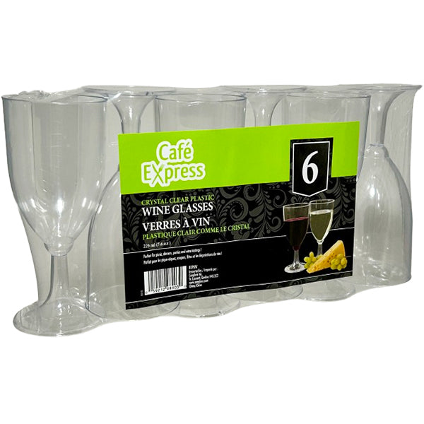 CAFE EXPRESS - CLEAR WINE PLASTIC GLASSES 225 ML 6EA