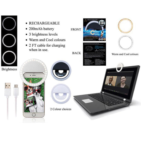 WEBCASTER LITE - CLIP ON LED RING LIGHT 8.5CM RECHARGABLE EA