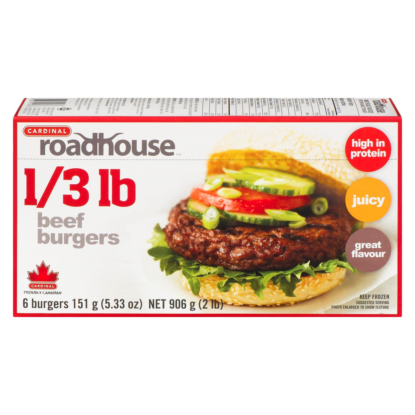 CARDINAL - ROADHOUSE THIRD POUND BURGERS 906GR