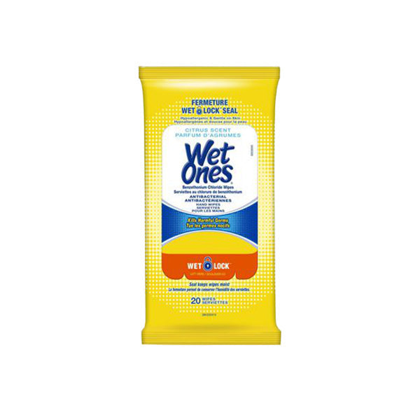 WET ONES - ANTIBACTERIAL CITRUS SCENT HAND & FACE WIPES 20CT