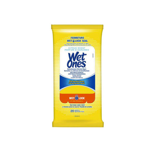 WET ONES - ANTIBACTERIAL CITRUS SCENT HAND & FACE WIPES 20CT