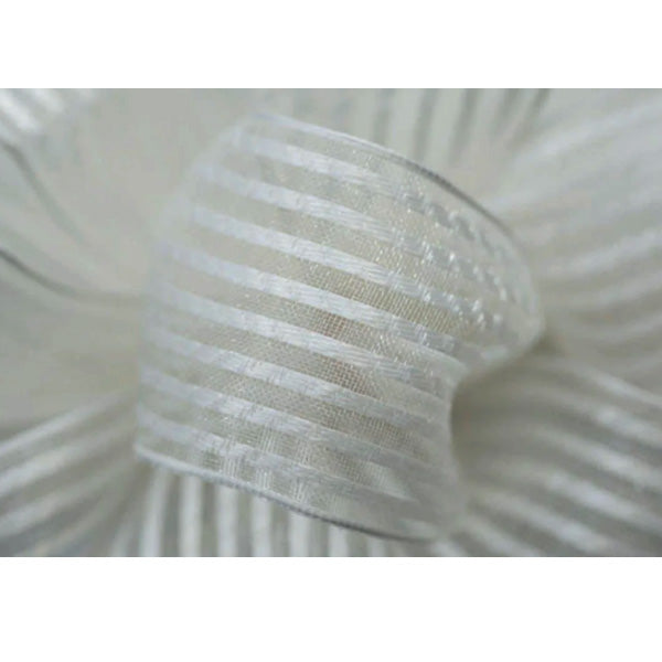 ACTION IMPORT - 1.5IN IVORY SHEER STRIPE WIRED RIBBON 50YDS EA