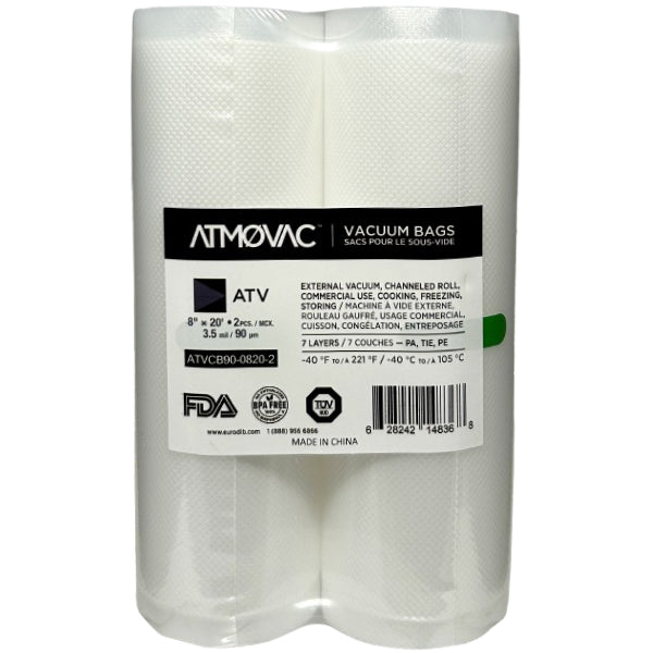 ATMOVAC - 8"x20FTCHANNELLED VACUUM BAG ROLL 2PK