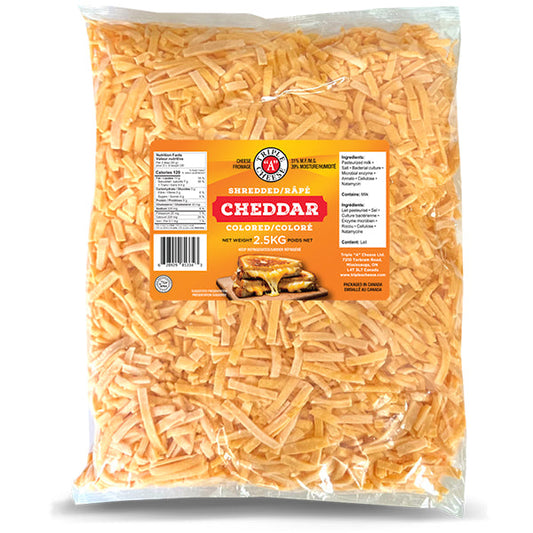 TRIPLE A CHEESE - SHREDDED COLOURED CHEDDAR 2.5KG