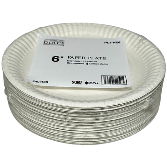 CALIBRE - DOLCE  6IN PAPER UNCOATED PLATES 100EA