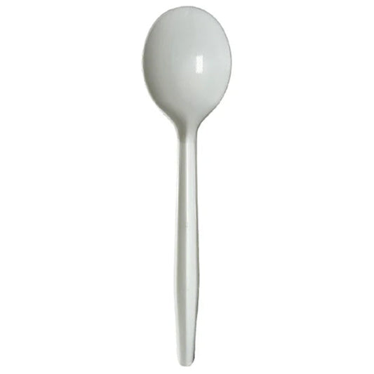 E2E FOOD PACK - NESTED PP70 SOUP SPOON SHARK WHITE 50UN