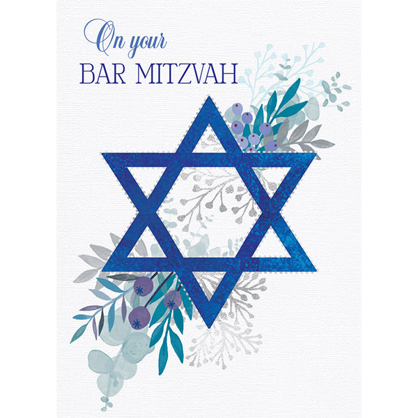 BAR & BAT MITZVAH - BLUE FLORAL STAR CARD