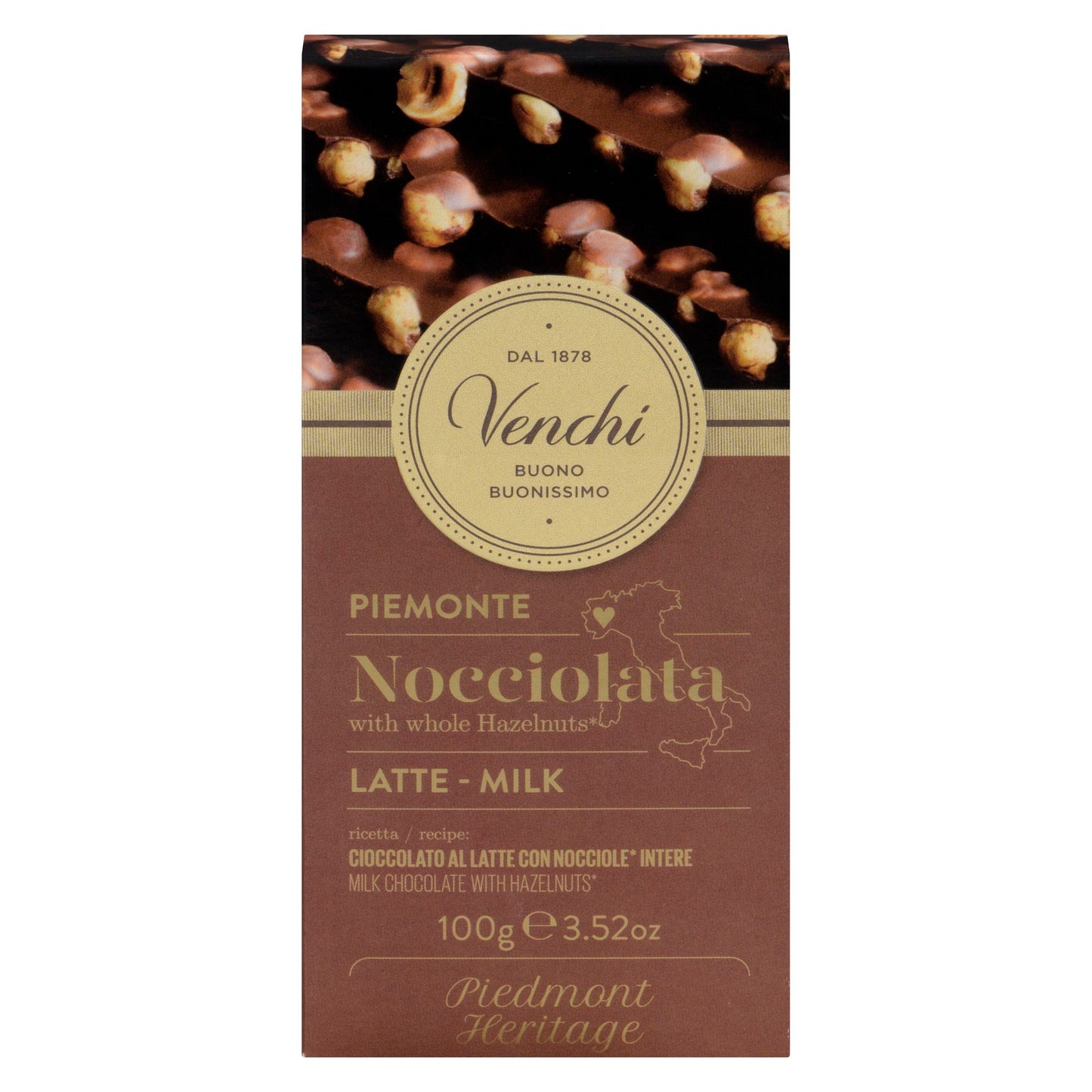 VENCHI - MILK CHOCOLATE W/ HAZELNUT BAR 100GR