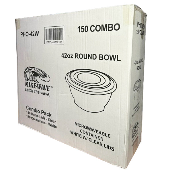 E2E FOODPACK - 42OZ ROUND BOWL WHITE BASE CLEAR LID 150EA