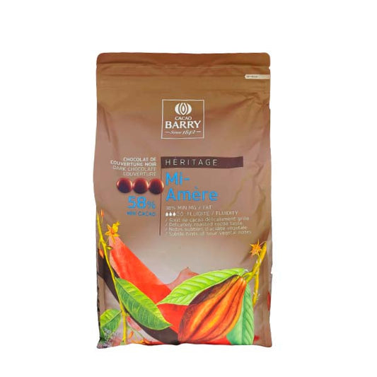 CACAO BARRY - MI AMERE 58% SEMI SWEET CHOCOLATE PISTOLES 5KG